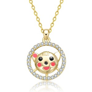 Guili 14K Gold Plated with Black Eyes Multi Color Enamel Bear Face Round Pendant Necklace For Kids - 1 of 2