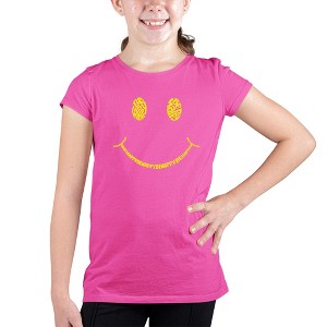 LA Pop Art Girl's Word Art T-shirt - Be Happy Smiley Face - 1 of 4
