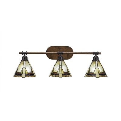 Toltec Lighting Blacksmith 3 - Light Vanity in  Painted Wood/Dark Granite with 7" Zion Art Glass Shade
