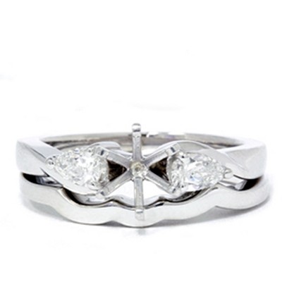 Pompeii3 Pear Shape Diamond Engagement 14K White Gold Wedding Ring Set