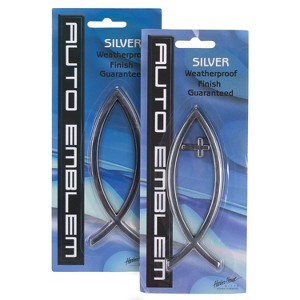 Dicksons, Large Silvertone Chrome Christian Fish Symbol with Cross, for Car, Vehicle, Truck, Van, Super Adhesive, All Weather, Inspirational Bumper, - 1 of 2