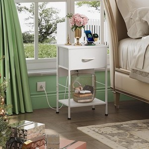 GALAXHERO Nightstand with Charging Station, 25" Bedside Table with Fabric Drawer and Open Shelf, 2-Tier Small End Table for Bedroom - 1 of 4