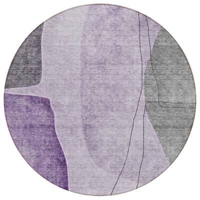 Purple Eggplant And Gray Abstract Washable Indoor Outdoor Area Rug