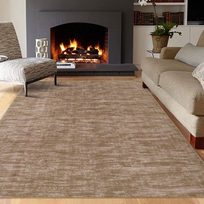 Solid Modern Washable Low Pile Area Rug with Rubber Backing