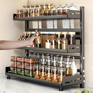 Boersma Stainless Steel Multi-Layer Spice Rack Organizer for Kitchen Countertops, Storage Shelf for Spices, Jars, Condiments, Ideal for Restaurant Use - 1 of 4