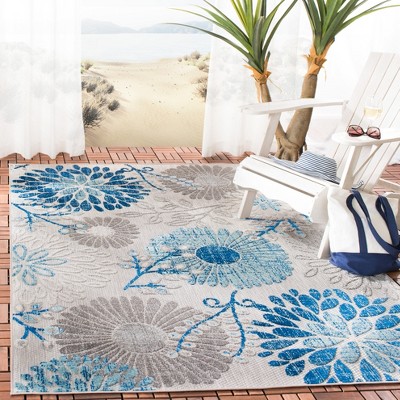 Grey and Blue Floral Synthetic Rectangular Area Rug, 5'3" x 7'6"