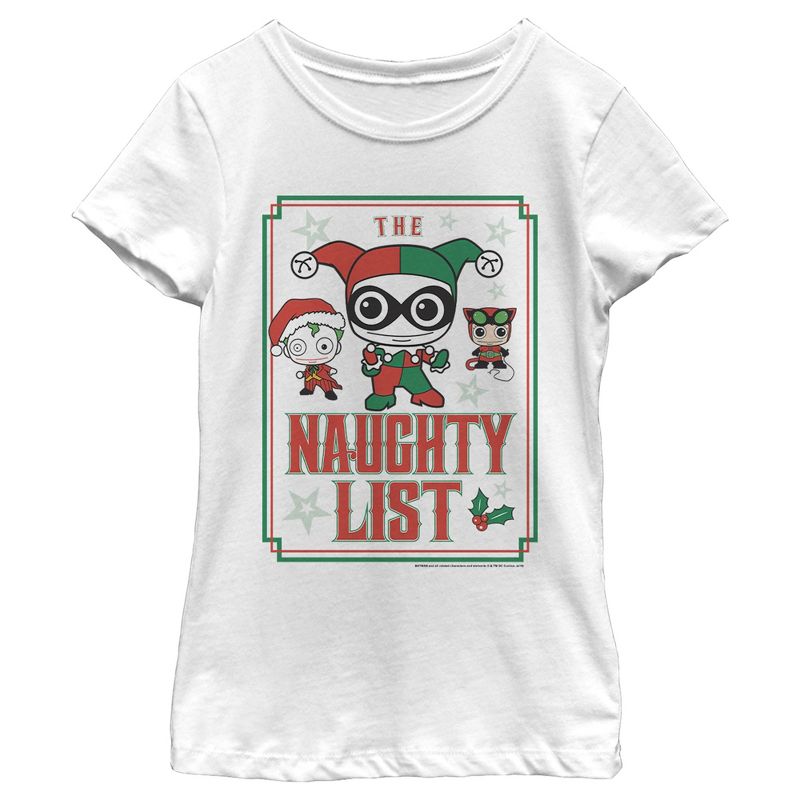 Girl's Batman Christmas Naughty List T-Shirt, 1 of 5