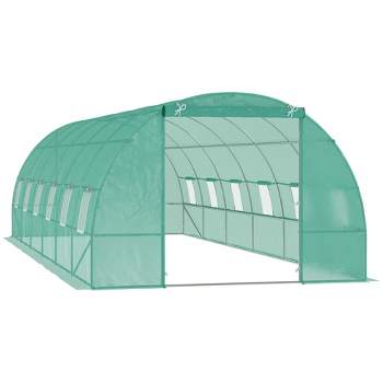 Outsunny 26' x 10' x 7' Outdoor Walk-In Tunnel Greenhouse with Roll-up Windows & Zippered Door, Steel Frame, & PE Cover