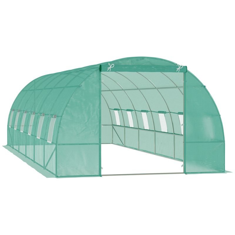 Outsunny 26' x 10' x 7' Outdoor Walk-In Tunnel Greenhouse with Roll-up Windows & Zippered Door, Steel Frame, & PE Cover, 1 of 10