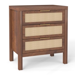 Walnut Bedside Table, 3-Layer Wooden Night Stand with Large Drawers for Bedroom Storage - 1 of 4