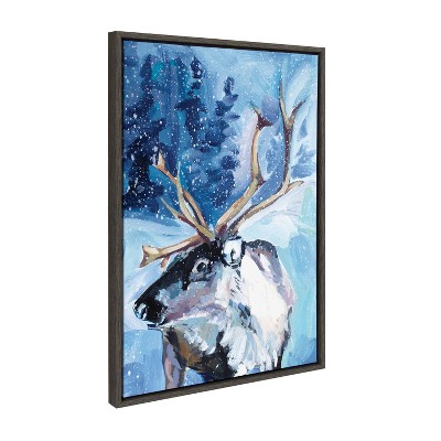 Sylvie Blue and White Reindeer Christmas Canvas Wall Art