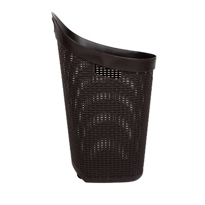 Brown Wicker Rolling Laundry Hamper with Lid and Wheels