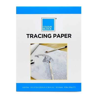 Colour Block 50 Page Blank Tracing Paper Sketchbook 9"x12" White: Lay-Flat Hard Cover, Plain Paper, All Ages
