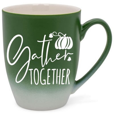 Elanze Designs Gather Together Wreath Two Toned Ombre Matte Green and White 12 ounce Ceramic Stoneware Coffee Cup Mug