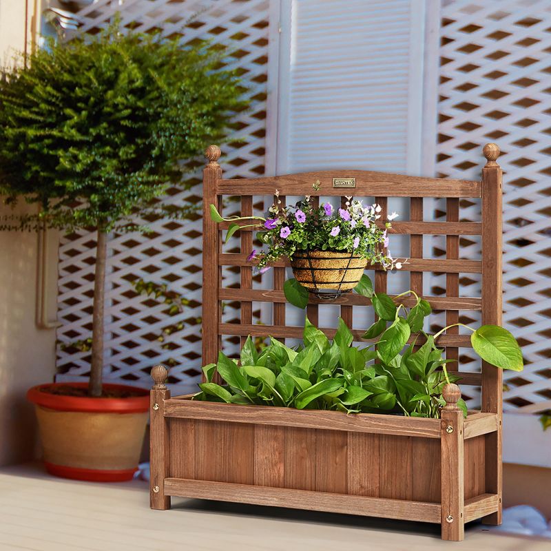 Costway 2 PCS Solid Wood Planter Box with Trellis Weather-Resistant 25"x11"x30", 2 of 11