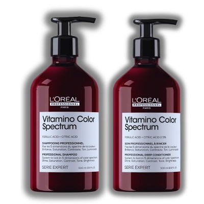 L'oreal Professional Paris Vitamino Color Spectrum Shampoo & Deep Conditioner (16.9 oz) DUO SET KIT - Add Shine | Maintains Vibrancy Up to 100 Days
