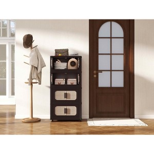 MAYEERTY 20" Side 5 Tiers Plastic Folding Storage Cabinet with Magnetic Door Wheels for Living Room Retro Brown - 1 of 4