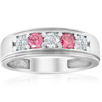 Pompeii3 1 Ct T.W. Pink & White Lab Created Diamond Mens Wedding Ring 5-Stone White Gold