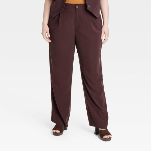 Women's High-rise Relaxed Fit Baggy Wide Leg Trousers - A New Day™ Brown 26  : Target