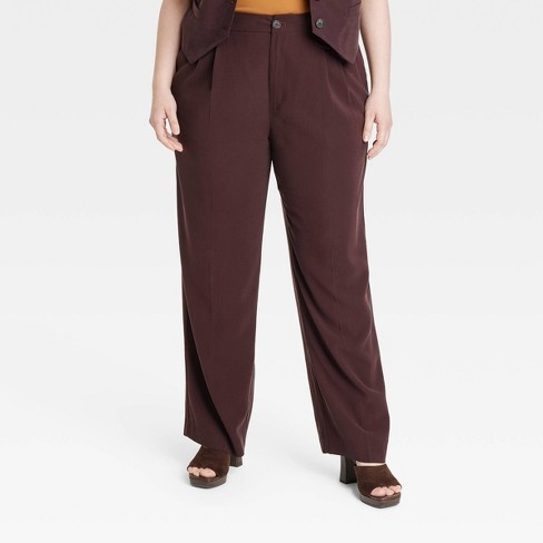 Women's High-rise Relaxed Fit Full Length Baggy Wide Leg Trousers - A New  Day™ Brown 20 : Target