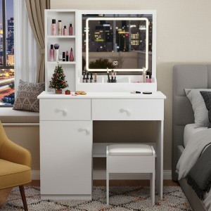 FONTOI 35.4"W Fashion Vanity Desk with Mirror and Chair and Drawers for Woman Makeup and Dressing Room Bedroom, White, 35.43"*15.75"*51.97" - 1 of 4