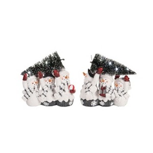 Transpac Light Up Buffalo Check Snowman Set of 2 Ceramic Figurines Colorful Christmas Tabletop Decor Indoor Gift - 1 of 1