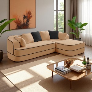 106" Teddy Velvet L-Shaped Sectional Sofa with Chaise, High-Density Foam - 1 of 4