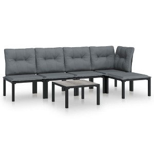 vidaXL Patio Lounge Set Sofa for Garden or Lawn, Black and Gray Poly Rattan, Modular Outdoor Furniture - 1 of 4