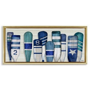 Stupell Industries Port Oars Nautical Blue Patterns Floating Frame Canvas Art, Gold, 25" x 11" - 1 of 4