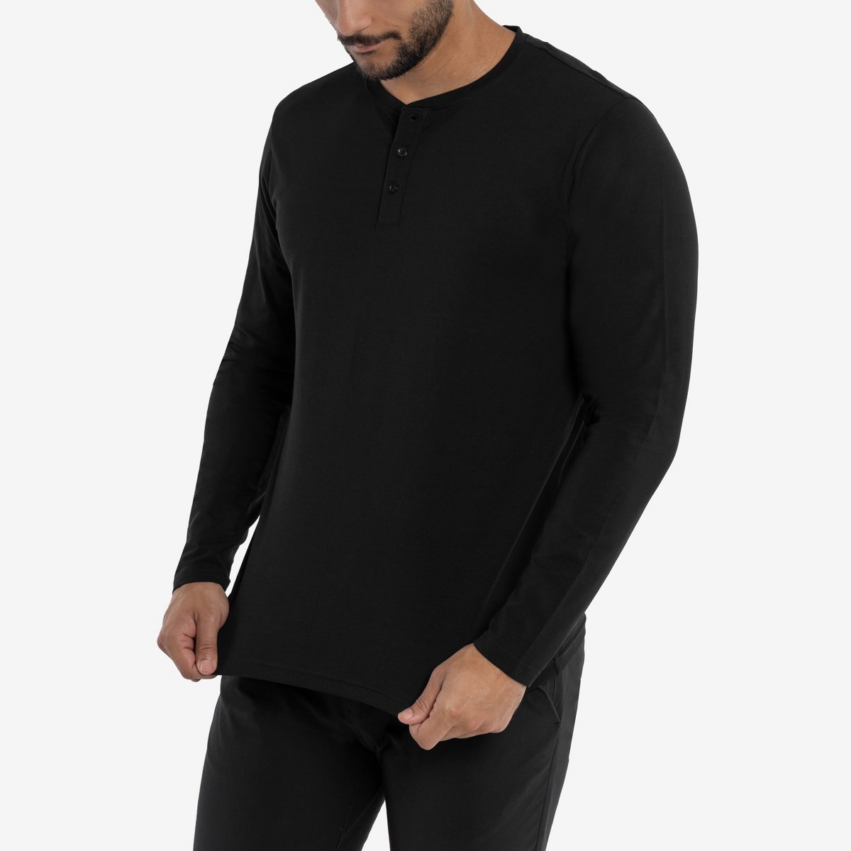 Мужские футболки X RAY Men's V-Neck & Henley Long Sleeve T-Shirt in BLACK Size Small — фото 3