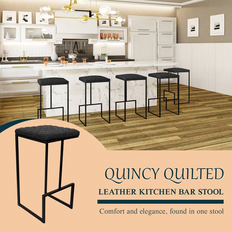 LeisureMod Quincy Leather Bar Stool with Black Metal Frame, 2 of 14