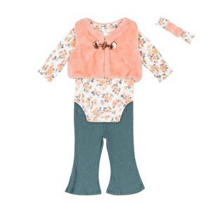 Nicole Miller Infant Girls 4 Piece Faux Fur Vest Set - 1 of 4