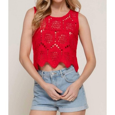 Women's Wo's Cotton Crochet Crop Tank Top - Active Basic