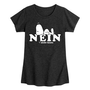 Girls' - Peanuts - Snoopy Nope Not Today German Fitted Short Sleeve Graphic T-Shirt - 1 of 4