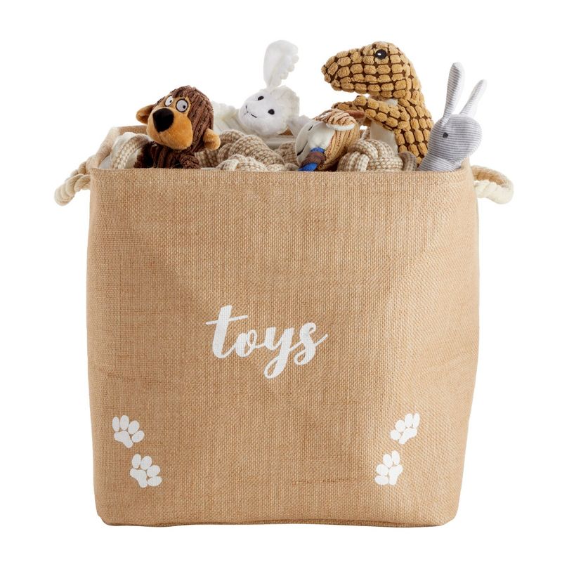 Juvale Pet Toy Storage Basket with Handles, Foldable Jute Bin (15 x 12 x 14 Inches), 4 of 10
