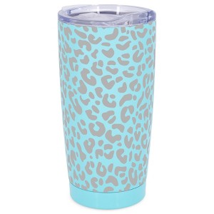 Elanze Designs 20 oz Stainless Steel On the Go Insulated Travel Tumbler With Push Top Lid, Gray Cheetah Leopard Print Sky Blue - 1 of 4