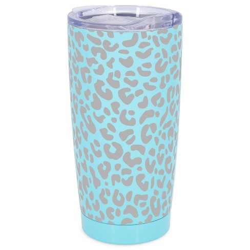 Elanze Designs 20 oz Stainless Steel On the Go Insulated Travel Tumbler With Push Top Lid, Gray Cheetah Leopard Print Sky Blue - image 1 of 4