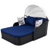 Double Patio Outdoor Chaise Lounge,Black Wicker Patio Outdoor Sunbed With Adjustable Canopy,PE Rattan Lounge Daybed With Cushion -Maison Boucle - 3 of 4