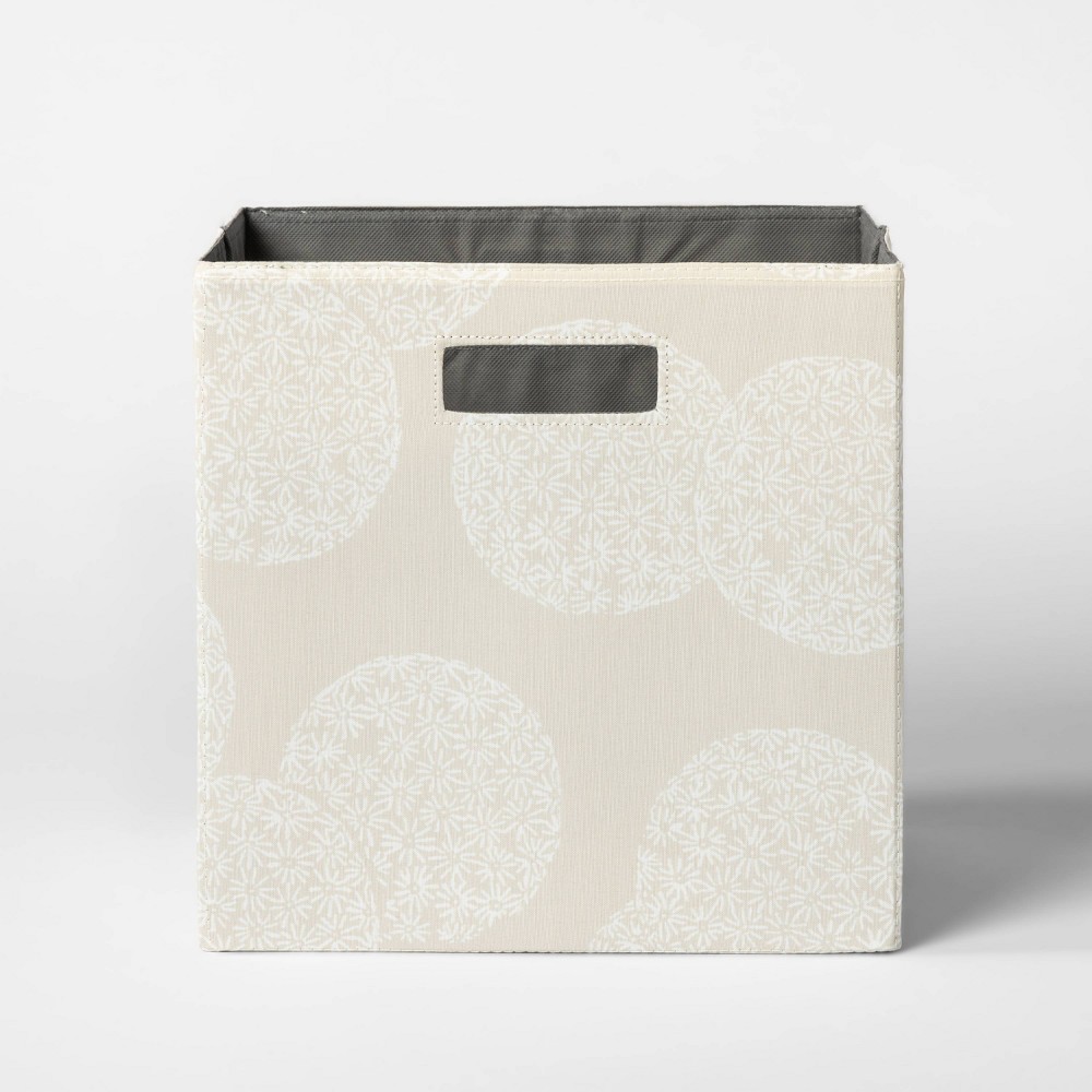 13" Fabric Cube Storage Bin Floral Pattern Beige - Threshold