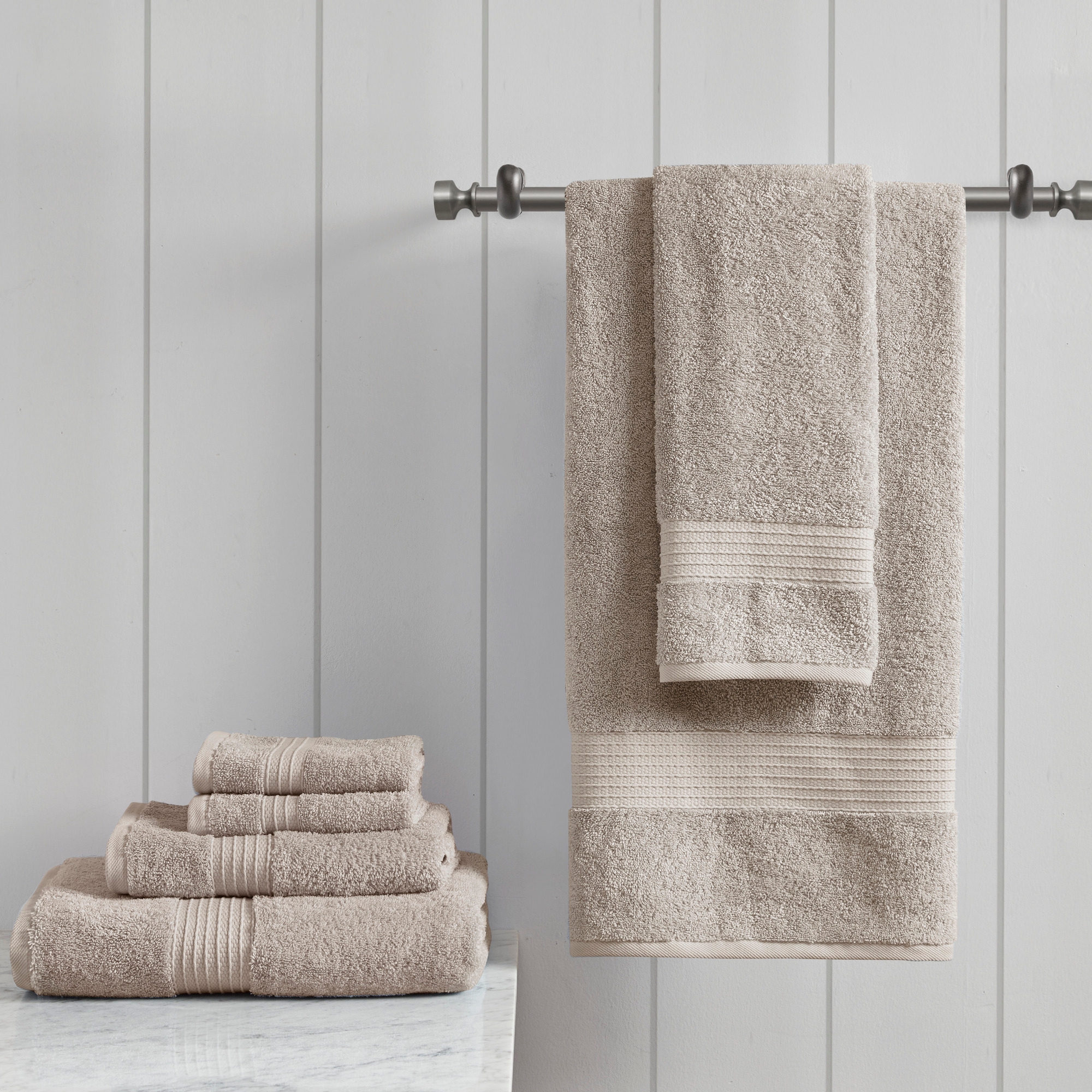 6Pcs 100% Organic Cotton Solid Color Bath Towel Set, Heavy Weight Ultra Soft and Absorbent Bath Towel, Tan, 6-Piece