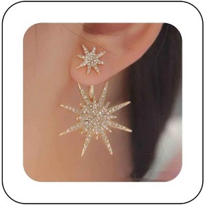 Bohemian Starburst Ear Jacket with Crystal Stars & Rhinestone Sun Design, Vintage Celestial Front & Back Earrings for Women and Girls - 1 of 4