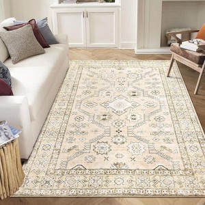 Acekool 4x6 Washable Area Rug, Non-Slip, Stain Resistant Soft Carpet for Living Room, Bedroom, Kids & Pets (Beige) - 1 of 4