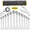 12Pcs Ratchet Spanner Set 8-19mm, Combination Metric Fixed Ratcheting Wrench Set with Rolling Bag, Cr-V Steel DIY Hand Tools Kit for Automotive - 4 of 4