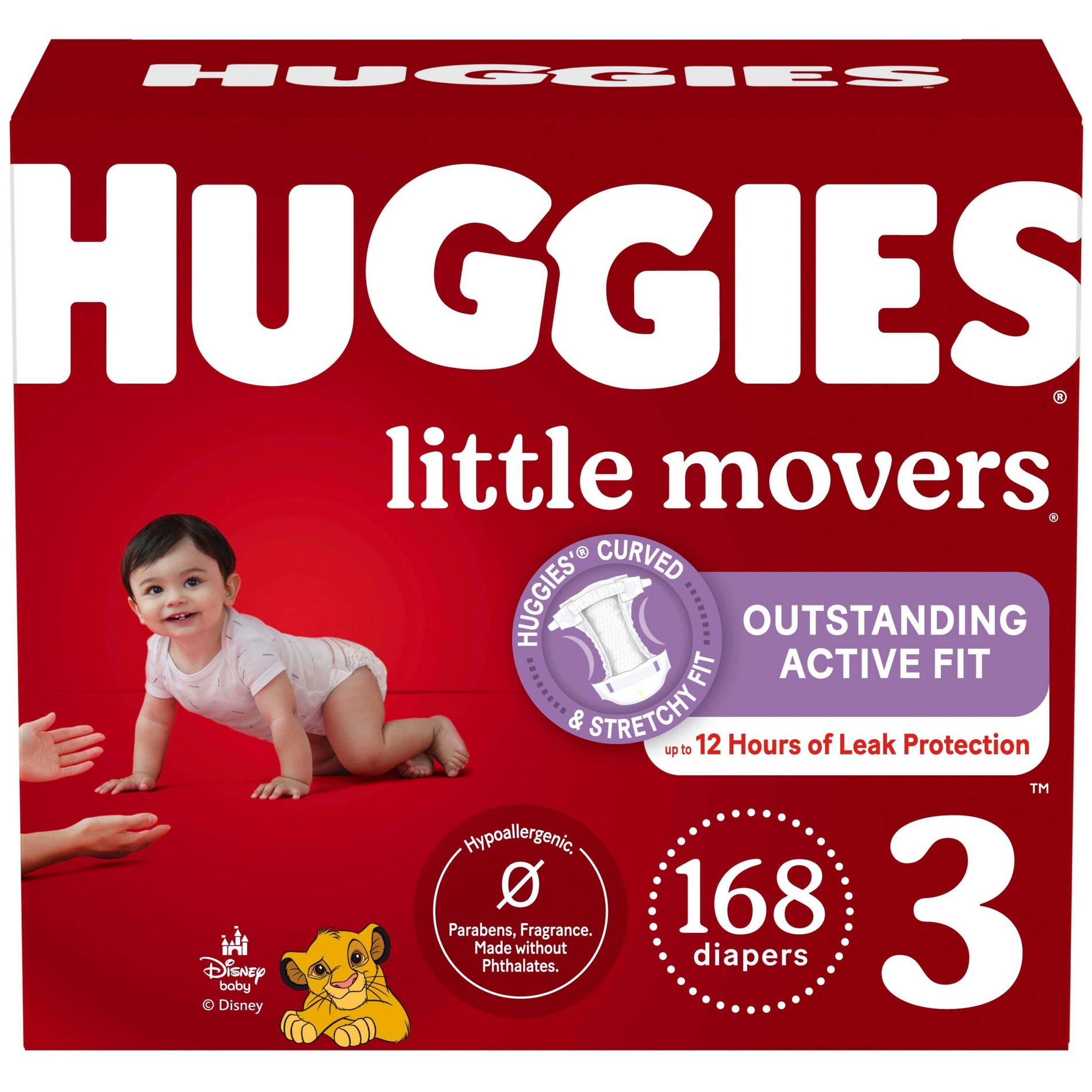 Huggies Little Movers Diapers - Size 3 - 168ct: For Babies 16-28 lbs, Wetness Indicator, Elastic Sides, Leak Guards