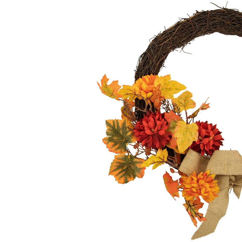 Northlight 20" Fall Foliage with Mum Flowers Artificial Thanksgiving Twig Wreath - Unlit, 3 of 5