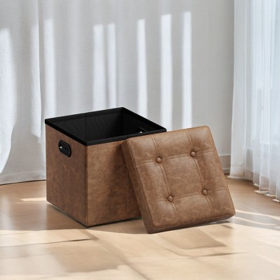 15" Ottoman with Storage, Folding Footstool, Storage Ottoman Bench, Cube Storage Chest Bedroom Bench with Storage 660 lb Load Capacity