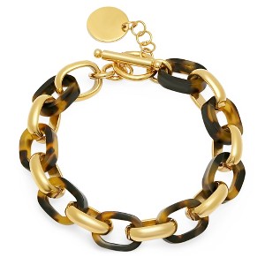 Steeltime Ladies 18k gold plated stainless steel chain link tortoise shell bracelet - 1 of 4