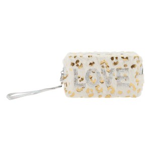 Unique Bargains Women's Portable Leopard Sequin LOVE Makeup Bag 1 Pc - 1 of 3