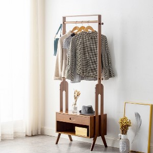 Wooden Hall Tree, Entry Closet, Coat Rack, Clothes Rack with Drawers, Shoe Rack, for Entryway Bedroom Living Room - 1 of 4