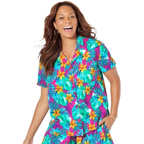 Swimsuits For All Women’s Plus Size Button Front Beach Shirt : Target